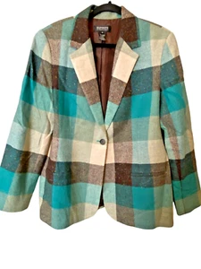Exposite Magaschoni klassischer Tweed Colorblock karierter Wollblazer Jacke Damen 18 - Bild 1 von 8