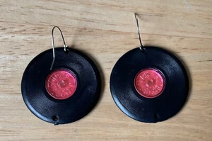Vintage 80s Rock N Roll Record Vinyl LP Black Vinyl Earrings for Pierced Ears - Picture 1 of 3