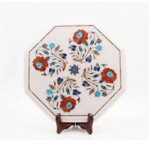 15" Marble Table Top Semi Precious Stones Floral Inlaid Handmade Decor - Picture 1 of 4