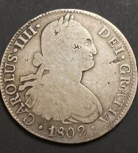 1802 Fuß Dei Gratia 8 königliche Mexiko spanische koloniale Silbermünze mit Chopmarks $ - Bild 1 von 12