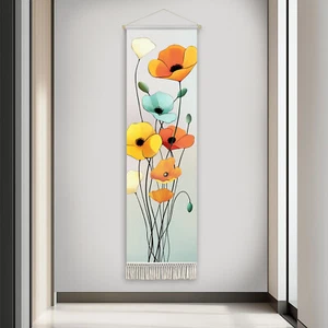 Dekorativer Wandteppich, 61x15,7 cm, Mischgewebe, Holzstange, mit Quasten - Bild 1 von 5