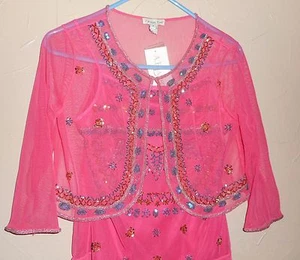 NWT Women's Green Tea SET Sz SMALL EMBELLISHED MESH CAMI & CARDIGAN Top Size L - Picture 1 of 12