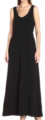 Maxi Vestido VINCE Para Mujer Nuevo con Etiquetas Pequeño Negro Sólido Bolsillos Espalda Cuello Redondo Foto 1 de 4