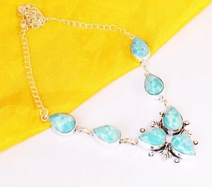 Unique Caribbean Larimar Gemstone 925 Sterling Silver Jewelry Necklaces Sz 18" - Picture 1 of 1
