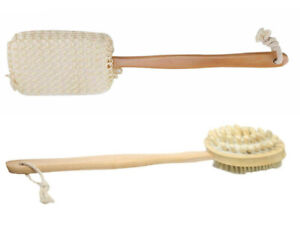 Loofah Back Massage and Double Sided Long Handle Wooden Bath Brush & Back Scrub 