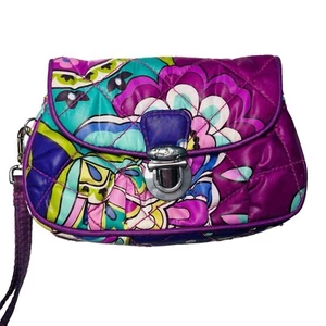 Borsa pochette Vera Bradley Heather Paisley Pushlock nylon da polso viola verde acqua - Foto 1 di 10