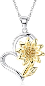 Sterling Silver Sunflower Necklace 14K Gold Plated You are My Sunshine Pendant - Picture 1 of 7