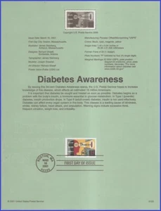 USA8 #3503 U/A SOUVENIR PAGE FDC Diabetes Awareness - Bild 1 von 1