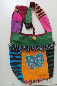 Boho Hippie Patchwork Shoulder Bag – Embroidered Butterfly, Multicolour - New - Picture 1 of 5