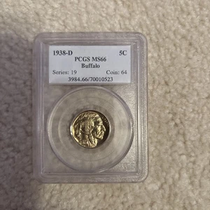 1938-D Buffalo Nickel 5C, PCGS MS66, Gem Uncirculated BU - Bild 1 von 2