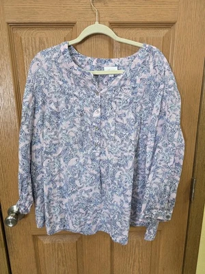 Camisa de lino Jill Love para mujer 2X rosa azul cachemira Henley túnica boho top Foto 1 de 4