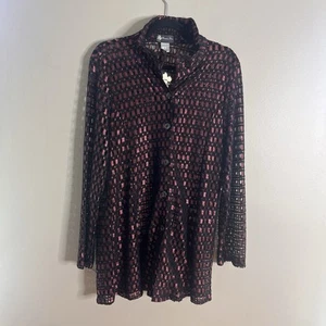 Damee Inc NEU Größe Medium schwarz rosa Langarm Tunika Knopfleiste Jacke - Bild 1 von 7