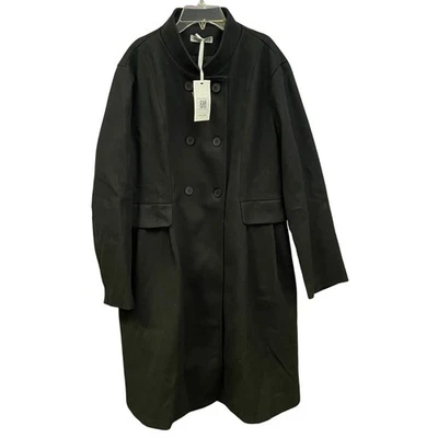 Grace Karin Black Double Breasted Collarless Wool Blend Coat Women's Plus Size - Image 1 of 4