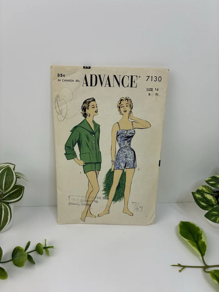 Swim Suit Playsuit Jacket Size 14 Pattern 7130 Coverup Beach Vintage 50s CUT b32 - Image 1 of 2