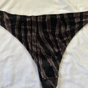 Vintage Höschen Samt Tanga Medium Animal Print braun schwarz weich Secret Treasures - Bild 1 von 10