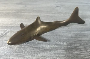 Vtg Solid Brass Shark Paperweight Beach Nautical Fishing Decor MCM Figure 7.5" - Picture 1 of 8