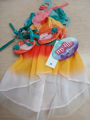 My Life As Sunset Color Dress Swimsuit Cover Slippers Hair Bow for 18"Doll  - Image 1 of 4