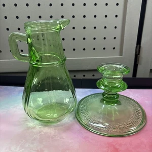 HAZEL-ATLAS GREEN DEPRESSION GLASS SYRUP  PITCHER NO TOP  6 1/8"-READ!! - Picture 1 of 7