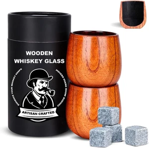 Confezione 2 Bicchieri Whisky In Legno Carbonizzato - Bicchieri Borbone Uomo con Bruciato I - Foto 1 di 7