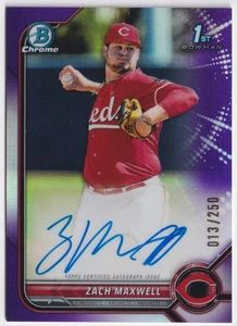 2022 Bowman Draft Chrome Zach Maxwell #CDA-ZM Purple Refractor #/250 Auto Reds - Picture 1 of 2
