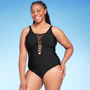 Aqua Green Damen Plus UPF 50 Schnürung Einteiler Schwarz Badeanzug Größe 20W - Bild 1 von 9