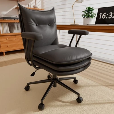 Silla de Oficina Ergonómica de Cuero con Ruedas Altura Ajustable Respaldo Medio Silla de Escritorio Foto 1 de 4