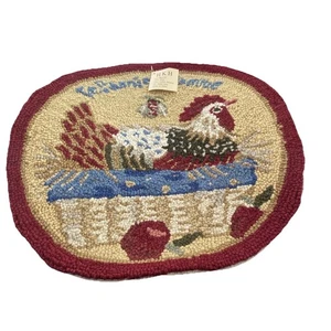 Hand Hooked Chair Pad 16” Chicken Rooster French Country New Round Needlepoint - Picture 1 of 6