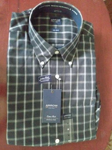 New Arrow Mens Black Plaid Wrinkle-Free Button-Down Collar Dress Shirt New - Picture 1 of 5