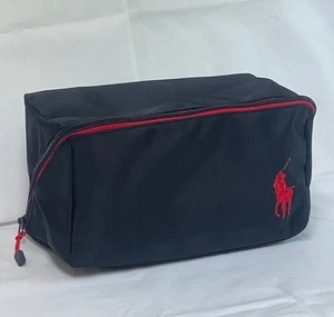 Ralph Lauren Travel Toiletry Cosmetic Bag w/ Zipper - Black & Red - New - Picture 1 of 9