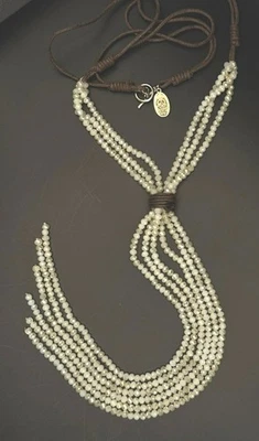 Collar de cuerda marrón borla cuentas de cristal blanco Jamie Rocks NYC Foto 1 de 4