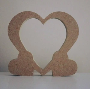 MDF CRAFT SHAPE. WOODEN HOLLOW HEART WITH 2 SMALLER HEARTS.  15CM HIGH - Picture 1 of 1