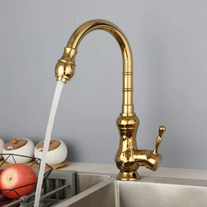Grifo mezclador de latón con una sola manija montado en cubierta con caño giratorio para fregadero de cocina dorado - Imagen 1 de 11
