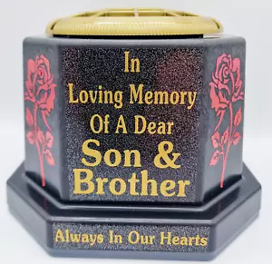 Son & Brother Grave Flower Vase Pot Memorial Gift Tribute Gold Writing Roses - Picture 1 of 5