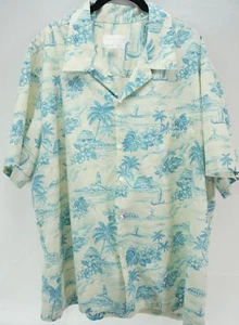 Camisa Koko Head 2XL Azul Marfil Palmeras Hibisco Barcos Aloha Hawaiana - Imagen 1 de 3