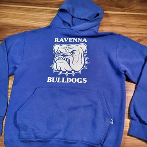 Vintage 90s Russell Athletic Hoodie  Mens Medium Blue Pullover Y2K Bulldogs - Picture 1 of 13
