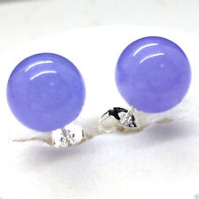 Fashion Natural 10mm Lavender Jade Round Beads Silver Stud Earrings