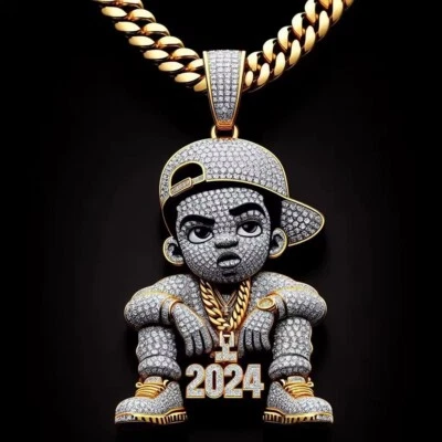 D/FL 辉煌莫桑石 14K 黄金歌手珐琅男式吊坠 3 — 第 1/4 张图片