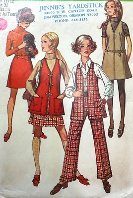 Vintage 1960s Pattern LONG VEST Jumper Skirt Slacks Simplicity 8360 Sz12 B32 - Image 1 of 4
