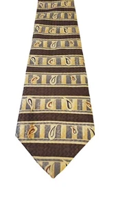 Alexander Lloyd Luxus 100% SEIDE Herren Designer gestreifte braune creme lange Krawatte - Bild 1 von 12
