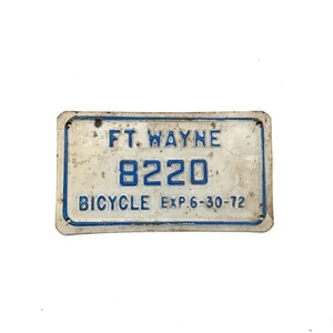 Vintage Fort Wayne Indiana 1972 Bike Bicycle Tag Plate License INDIANA - Picture 1 of 4