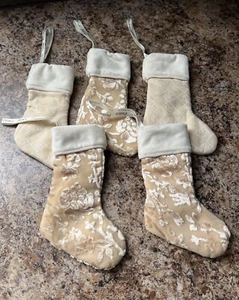 Russ Set of 5 Mini Christmas Stocking - PEACE Written On Hanger - Tan / White - Picture 1 of 5