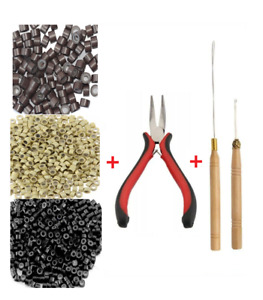 4 in 1 Silicone Beads loop hook kits BEADS+PLIERS+LOOP HOOK +MICRO NANO TOOL UK