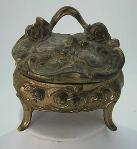 Antique Vintage Cast Metal Art Nouveau Floral Jewelry Trinket Chest Casket Box  - Picture 1 of 8
