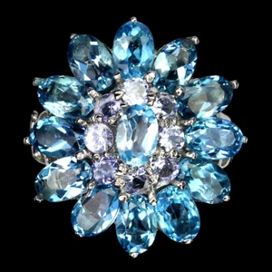 925 Anillo Plata de Ley Ovalado Topacio Azul Suizo Tanzanita Piedras Tamaño 8 - Imagen 1 de 10