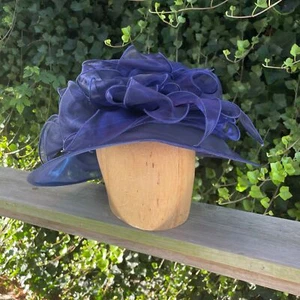 16" Brim Forbusite Crinoline Midnight Blue Transparent Women's Derby Hat NWT - Picture 1 of 7