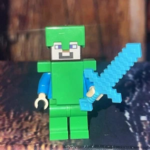 LEGO Minecraft Steve 21243 Bright Green Legs Helmet and Armor Minifigure - Picture 1 of 10