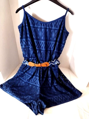 Mameluco Charlotte Russe tejido superpuesto con cinturón elástico azul lazos en la espalda XL Foto 1 de 4