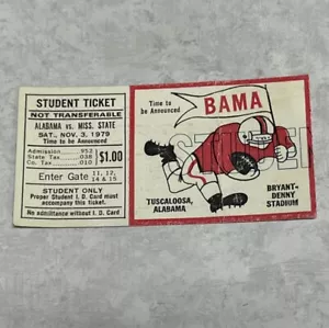 Vintage 1979 Alabama vs Mississippi State Studententicket Stub Fußball AL gewonnen 24 - 7 - Bild 1 von 3