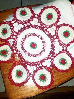 Vintage Christmas Doily Octagon Handmade Table Centerpiece Crochet Decor  - Image 1 of 3