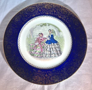 "Plato Salem Imperial vintage borde azul y filigrana dorada victoriana damas 11""" - Imagen 1 de 3